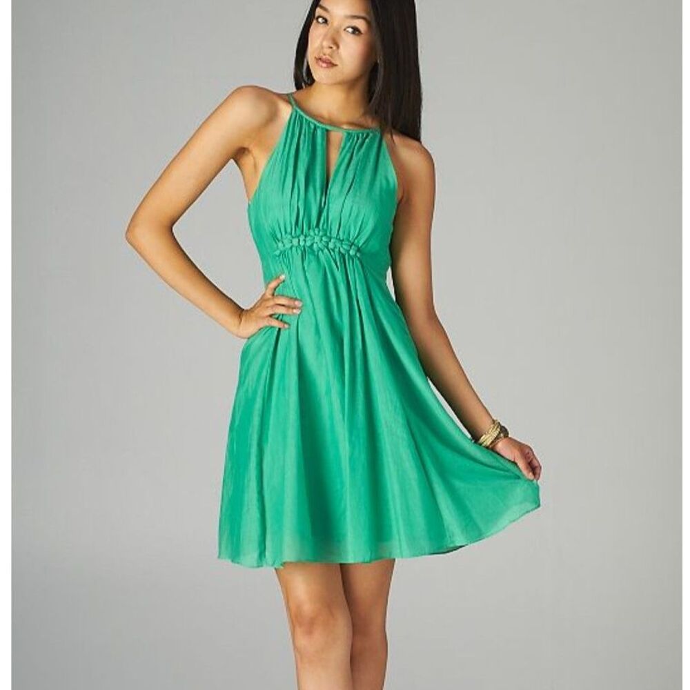 LMD, Emerald Green Babydoll Mini Dress Keyhole Embellished Y2K Cute Boho-Chic